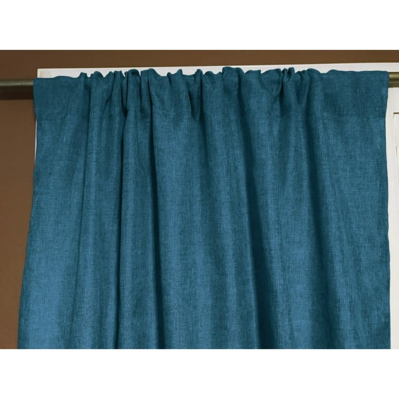 Faux Burlap Texture Polyester Solid Single Curtain Panel 58 Inch Wide Dark Turquoise