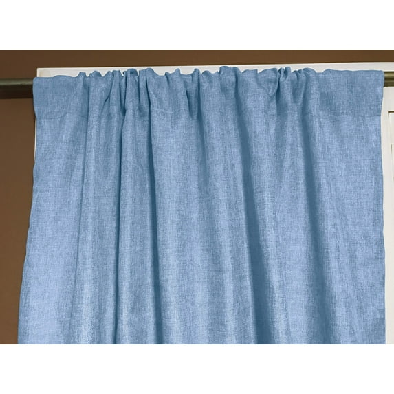 Faux Burlap Texture Polyester Solid Single Curtain Panel 58 Inch Wide Stale Blue