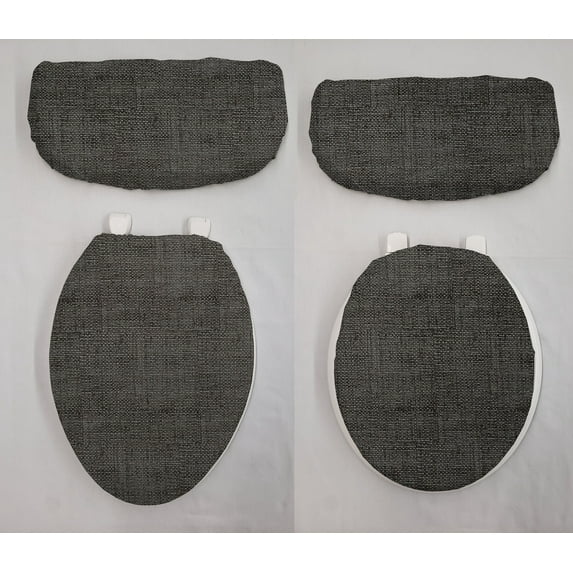 Faux Burlap Toilet Seat Lid and Tank Cover Set by Penny's Needful Things (Black/Gray)