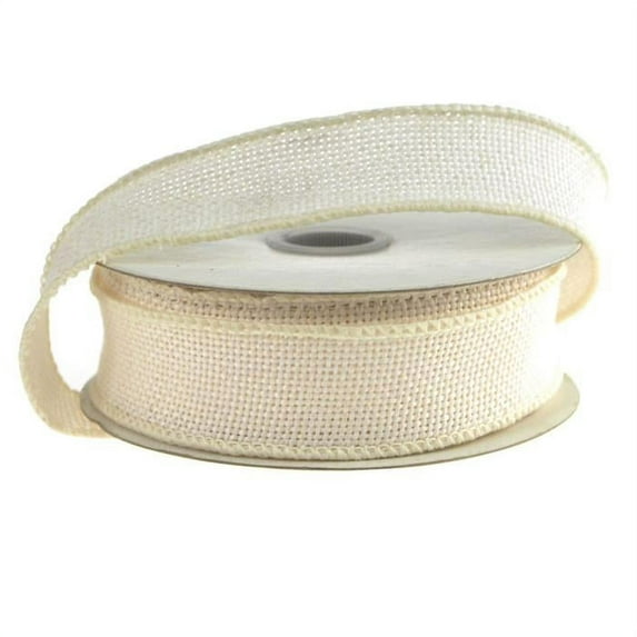 Faux Burlap Wired Edge Ribbon, 7/8-inch, 10-yard, Off White