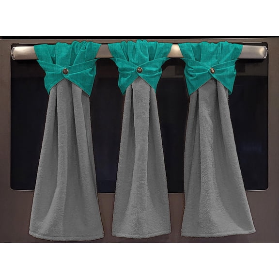 Faux Burlap Wraparound Snap Hanging Towels (Set of 2) by Penny's Needful Things (Teal) (Terrycloth Color: Gray)