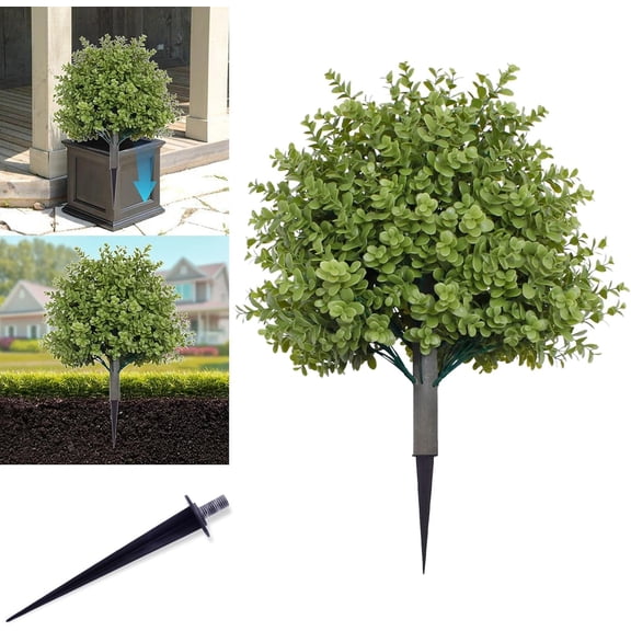 Faux Cedar Container Fillers, Artificial Cedar Planter Filler, Ever Green Planter Filler Outdoor, UV Resistance Topiary Ball Trees with Ground Spike for Outdoor Indoor Front Porch Garden(B-1PC)