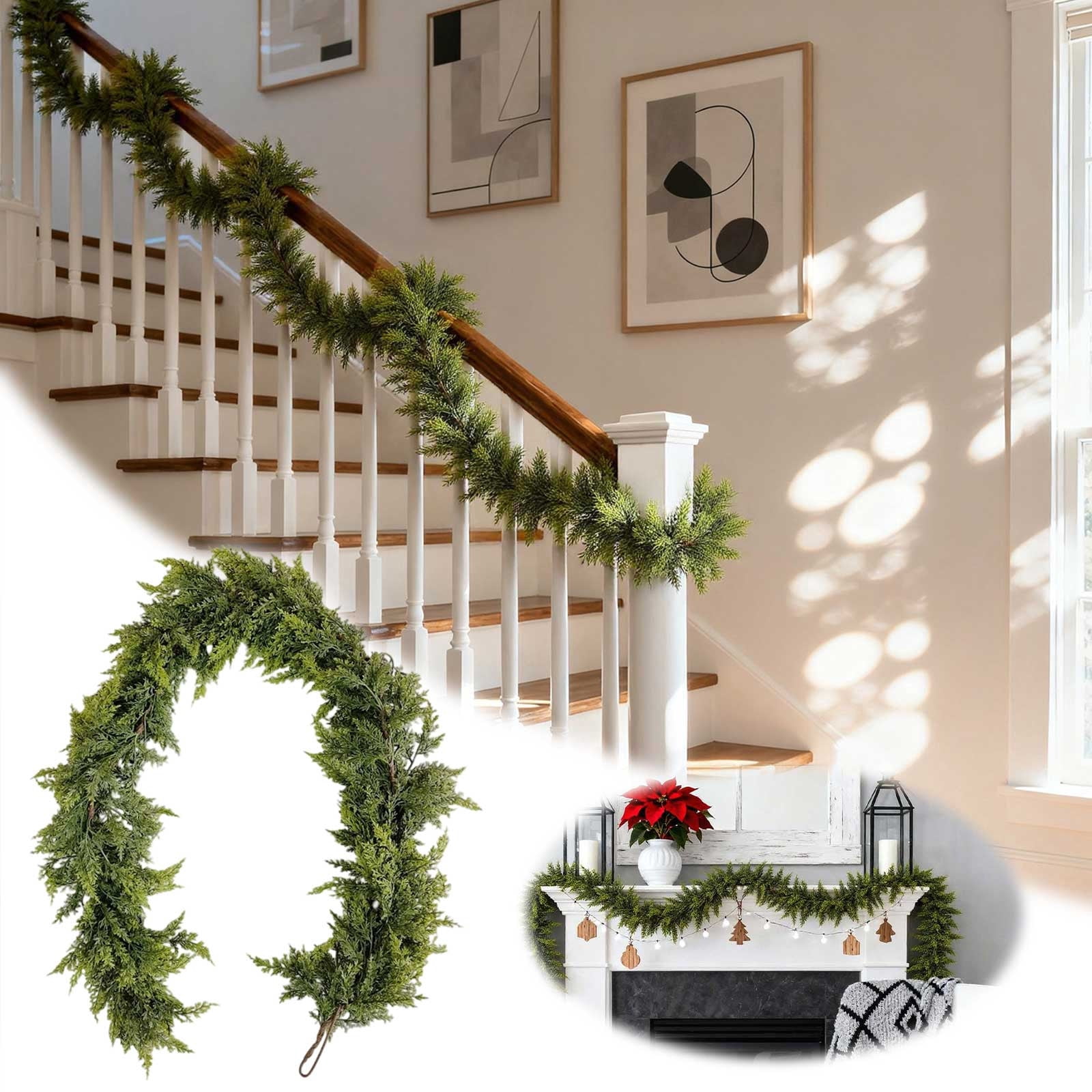 Cedar Garland Realistic Extra Full Christmas Garland for Stairs Mantle ...