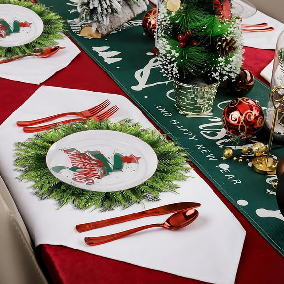 Faux Cedar Leaf Placemat Round Centerpiece Mat Non-Slip Foam Backing for Holiday Table Decor and Festive Dining Room Settings Topliu