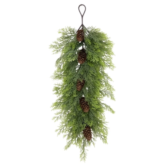 Faux Cedar Teardrop Swag, Hanging Wall Decor, 36 In, Pinecone Decor, Hanging Flowers for Decoration, Wall Hanging Decor, Artificial Trees for Home Decor, Home Wall Decor, Winter