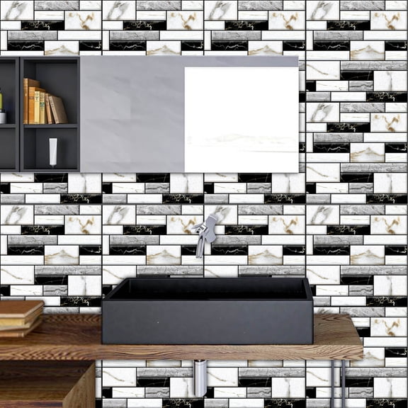 Faux Cement Tile Peel and Stick Wallpaper Self Adhesive Vinyl Roll for Kitchen Backsplash Bathroom Laundry Room - Waterproof Thick Film for Cabinet Countertop Shelf Liner