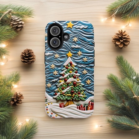 Faux Ceramic Christmas Tree Tile Art Phone Case iPhone 17 16 15 14 13 12 11 Pro Max