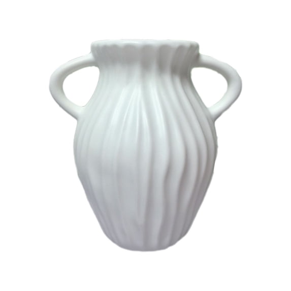 Faux Ceramic Flower Vase, Stylish Textured Double-Handle Plastic Vases for Home Office Tables and Shelves