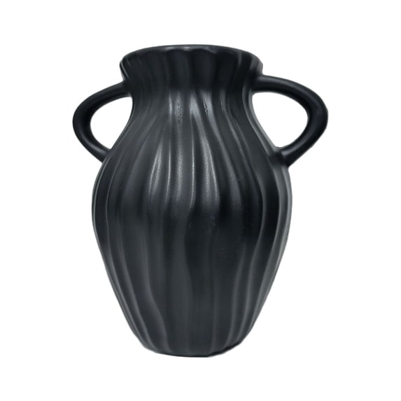 Faux Ceramic Flower Vase, Stylish Textured Double-Handle Plastic Vases for Home Office Tables and Shelves