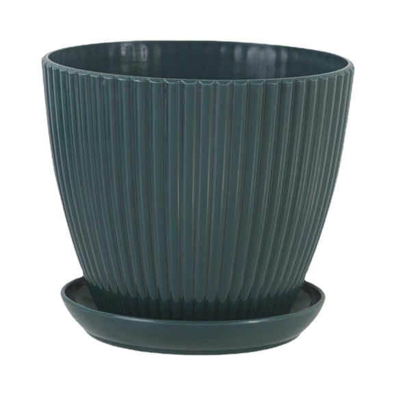 Faux Ceramic Small Flower Pot with Saucer and Drainage Holes, 3''x3.5'' Ribbed Plastic Planters for Flowers Herbs Cactus