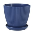 thumbnail image 1 of Faux Ceramic Small Flower Pot with Saucer and Drainage Holes, 3''x3.5'' Ribbed Plastic Planters for Flowers Herbs Cactus, 1 of 6