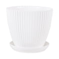 thumbnail image 1 of Faux Ceramic Small Flower Pot with Saucer and Drainage Holes, 3''x3.5'' Ribbed Plastic Planters for Flowers Herbs Cactus, 1 of 6