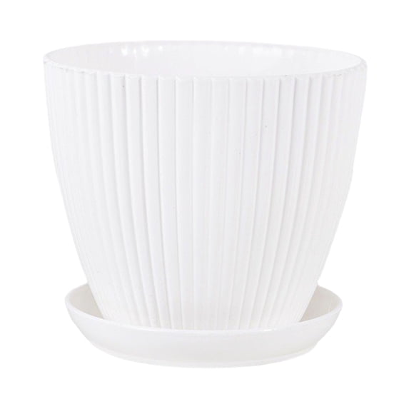 Faux Ceramic Small Flower Pot with Saucer and Drainage Holes, 3''x3.5'' Ribbed Plastic Planters for Flowers Herbs Cactus