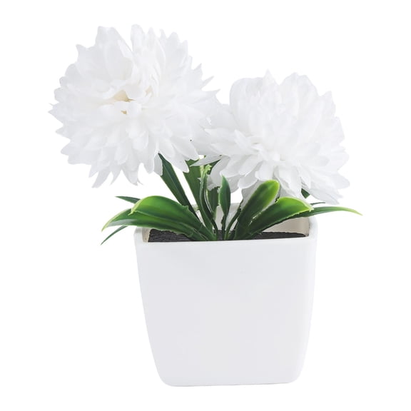 Faux Chrysanthemum Bushes with Square Ceramic Planter, Vibrant Silk Blooms for Living Room Shelf, Multi-Color Options for Indoor Study, Worry-Free Non-Wilting Decor, Artificial Potted Plant *1