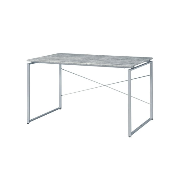 Faux Concrete Desk With Silver Metal Sled Base For Modern Office Decoration And Made Industrial In