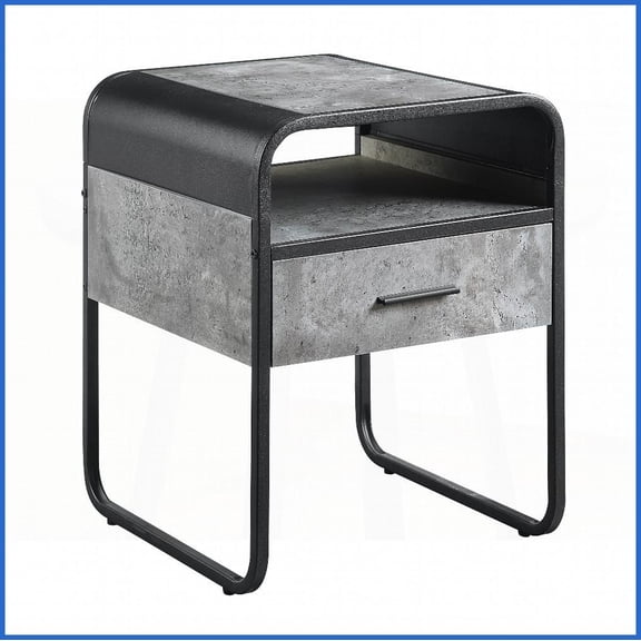 Faux Concrete Gray Coffee Table with Drawer & Shelf - Black Metal Frame for Living Room, Practical Storage
