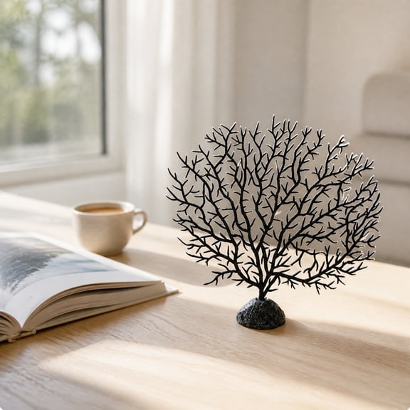 Faux Coral Tree Aquarium Decor, Soft Plastic Handmade Saltwater Tank Decoration with Base, Realistic Sea Branch Ornament for Fish Tank Aquascaping, Black, Small, 6.69 x 5.91 Inch