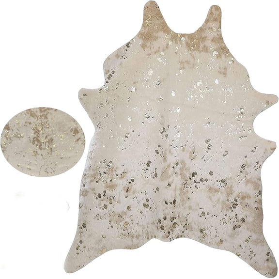 Faux Cowhide Rug 5' x 6' 7" Cream/Gold Rustic Western Boho Living Room Dining Bedroom Area Decorative Faux Rug