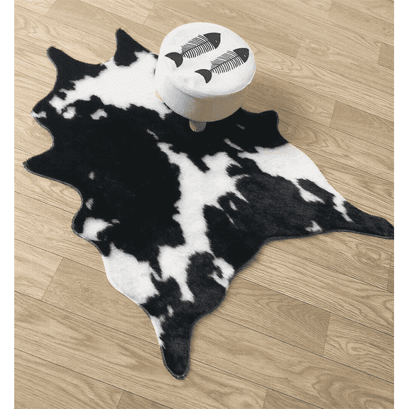 Faux Cowhide Area Rug for Living Room Soft Cow Print Carpet Black White Animal Cow Hide Home Decor Mat for Bedroom Office 30.7in x 41.3in