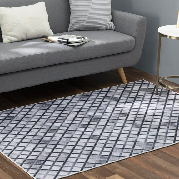 Faux Cowhide Contemporary Area Rug 6x9 Patchwork All Squared Away Polyester Rug With Cotton-Canvas Backing