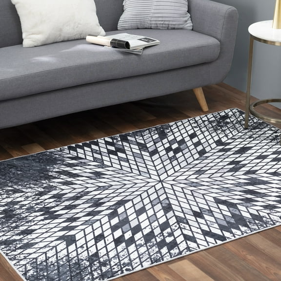 Faux Cowhide Contemporary Area Rug 6x9 Patchwork Astral Sequence Polyester Rug With Cotton-Canvas Backing