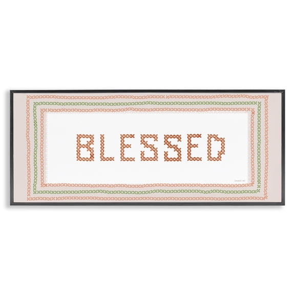 Stupell Industries Faux Cross Stitch Blessed Black Framed Giclee Art, design by Danhui Nai, 10 x 24