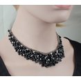 thumbnail image 1 of Faux Crystal Black Silver Tone Beaded Collar Choker Bib Necklace Adjustable Womens Jewelry, 1 of 4