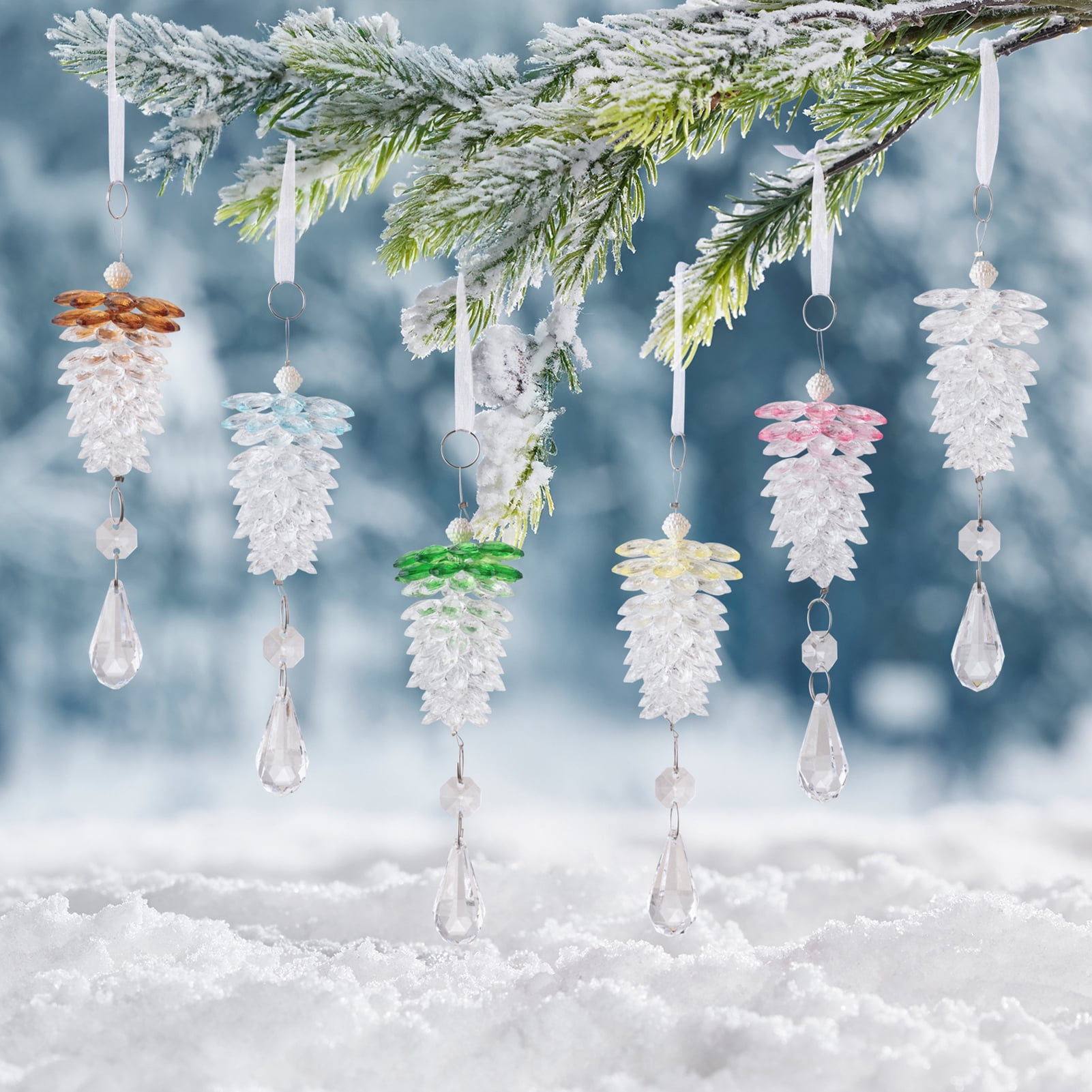 Faux Crystal Pinecone Christmas Ornaments Hanging Clear Prism Acrylic ...