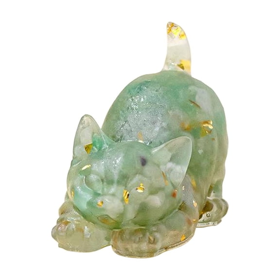 Faux Crystal Resin Curved Tail Cat Figurine, Handmade Mini Ornament for Desk, Home or Office Gift-Ready Cat Sculpture