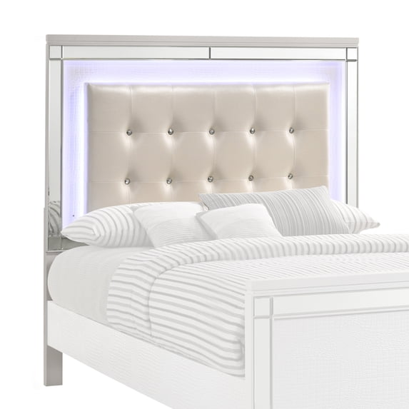 Faux Crystal Tufted Fabric Twin Headboard with LED Trim White - Saltoro ...