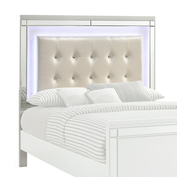 Faux Crystal Tufted Fabric Twin Headboard with LED Trim White - Saltoro Sherpi