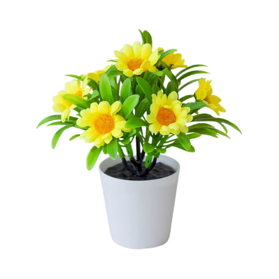 Daisy Bonsai Tree with Pot, Artificial Silk Flowers for Indoor Home and Office Decor, Tabletop Desktop Centerpiece, Small for Table, Shelf, and Window Decorations