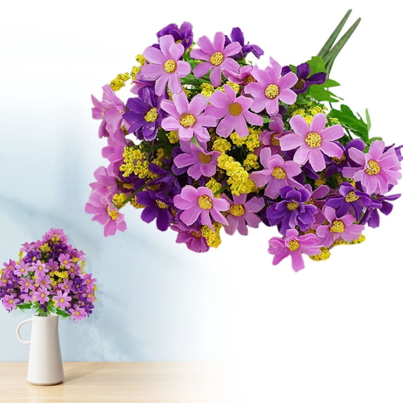 Faux Daisy and Aster Artificial Flower Bouquet, Outdoor Fade Resistant Fake Flowers for Home Garden Decoration, 1 Bunch