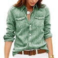 thumbnail image 1 of Faux Denim Shirt Women Chambray Jean Western Shirts Long Sleeve Button Down Tops, M, 1 of 4