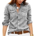 thumbnail image 1 of Faux Denim Shirt Women Chambray Jean Western Shirts Long Sleeve Button Down Tops, XL, 1 of 4