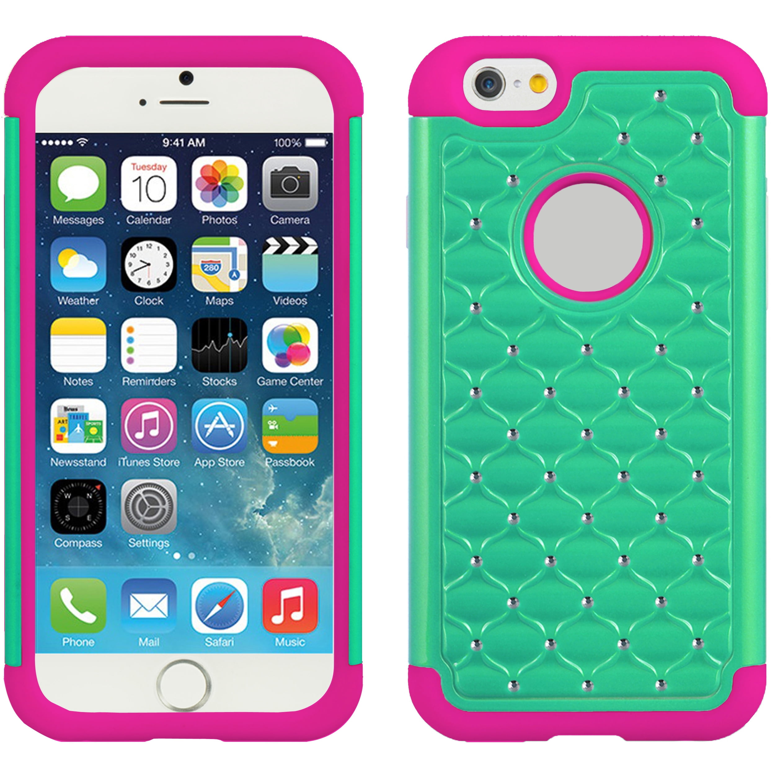 Faux Diamond Bling Silicone Skin Hard Snap Back Cover iPhone 6 iPhone 6s