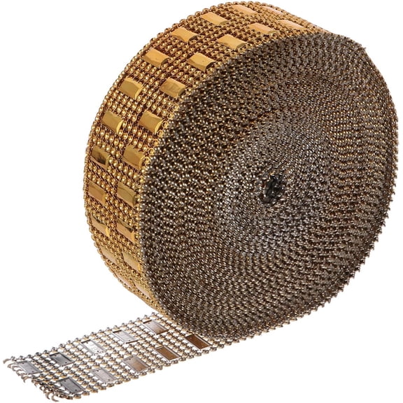 Faux Diamond Ribbon Roll, Gold Rhinestone Bling Mesh Wrap for DIY Craft Party Decoration Sewing Embellishments
