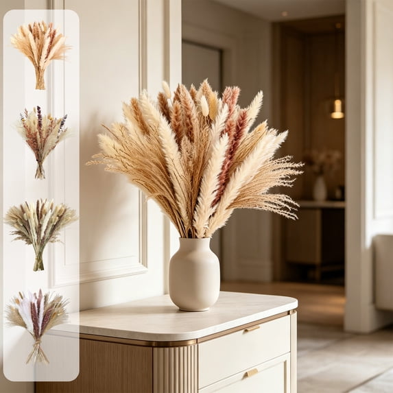 Faux Dried Pampas Grass Decor - Artificial Bunny Tails Flowers, Boho Wedding Home Table Decor, Velvety Silk Plume Stems, No Maintenance Party Decor, Beige, Ccwuwei