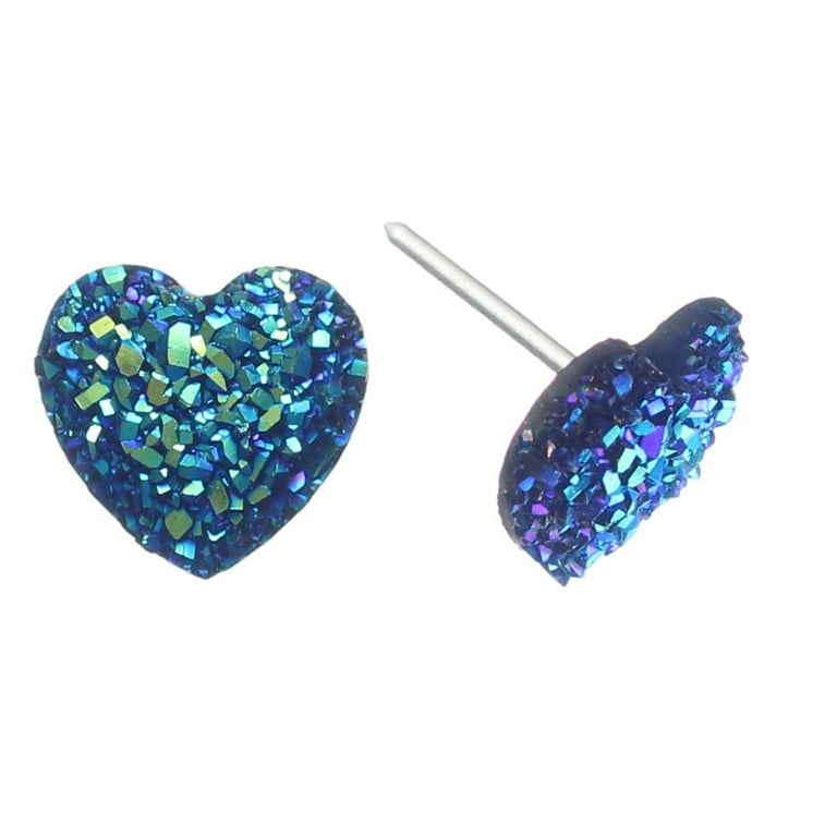 Faux Druzy Heart Studs Hypoallergenic Earrings for Sensitive Ears