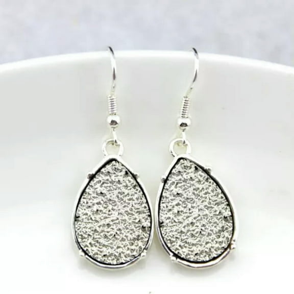 Faux Druzy Teardrop Earrings in Silver Tone for Women Dainty Fashion Jewelry