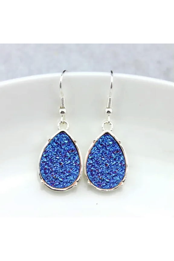 Faux Druzy Teardrop Earrings in Silver Tone for Women Dainty Fashion Jewelry
