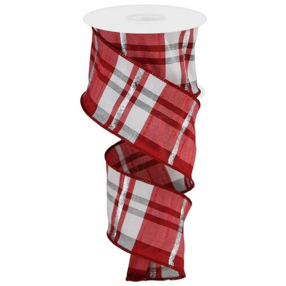 Faux Dupioni Plaid Wired Ribbon - 2 1/2" x 10 Yards, Red & White, Farmhouse Decor, Easter, Garland, , Wreath, Bows, Valentine's Day, Christmas