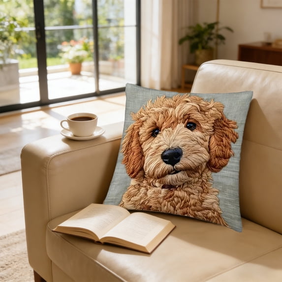 Faux Embroidered Textured Dog Pattern Pillow Cover 18x18 Inch, Modern Farmhouse Animal Motif Square Throw Pillow Case for Sofa Chair
