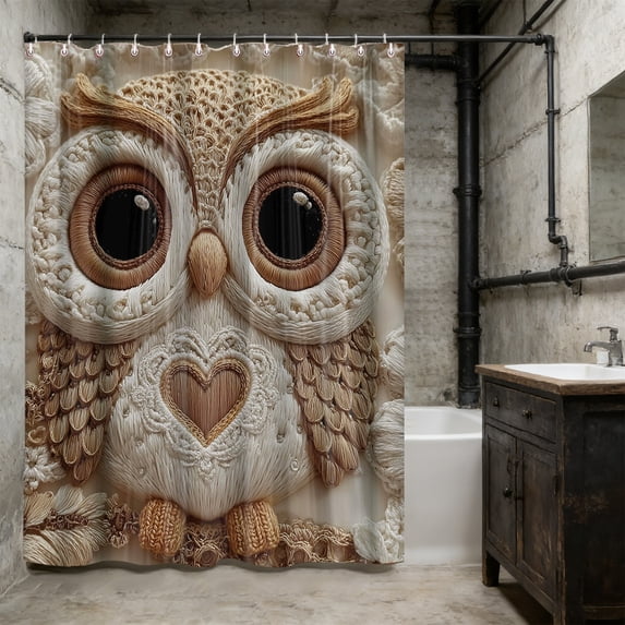 Faux Embroidery Animal Print Shower Curtain Waterproof Mold Resistant Polyester Bathroom Curtain with Hooks 70x70 Inches