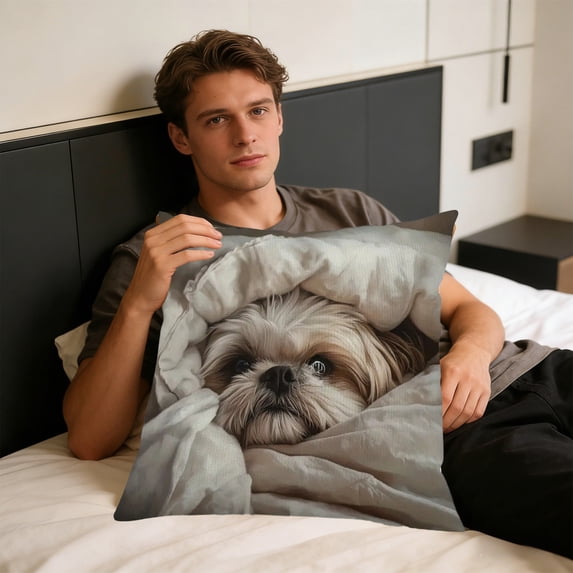 Faux Embroidery Dog Pillow Cover 18x18 Inch, Textured Pet Throw Pillow Case, Decorative Sofa Cushion Cover, Soft Polyester, Machine Washable for Living Room