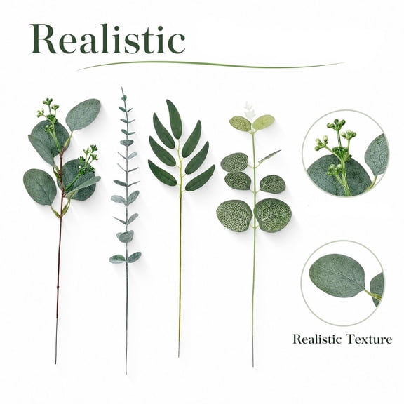 Faux Eucalyptus Stems with Long Stems and Leaves, 10-Pack, Dark Gray Green, for Vase Filler, Faux Greenery Decoration