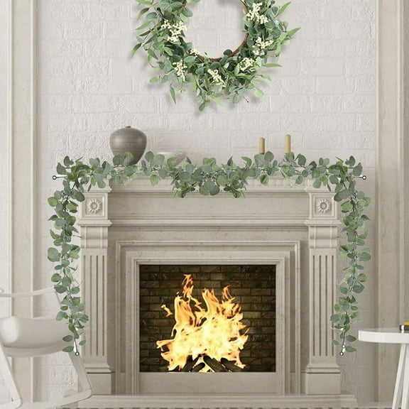 Faux Eucalyptus Vine Garland - 69.68in Artificial Greenery Wall Hanging Decor Wedding Backdrop Table Runner Fireplace Swag(A)