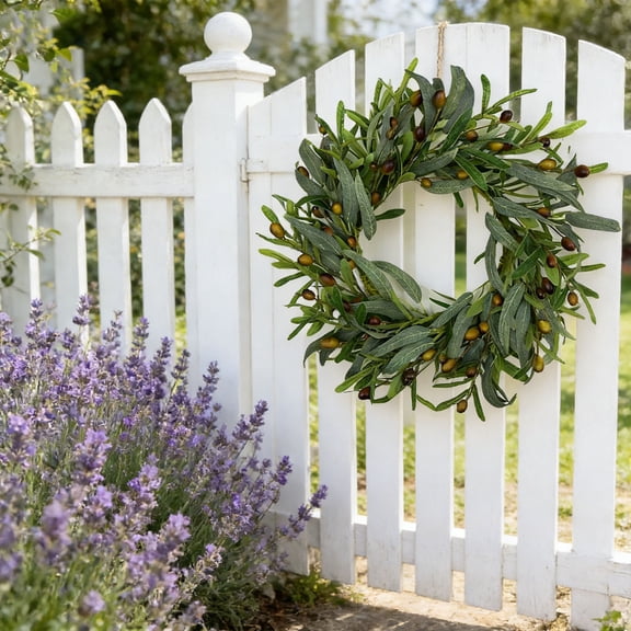 Faux Eucalyptus Wreath, 19.6 Inch Artificial Berry Greenery Circle, Lifelike Foliage for Home Door Wall Decor, No-Fade Wreath for Mantel Window Wedding