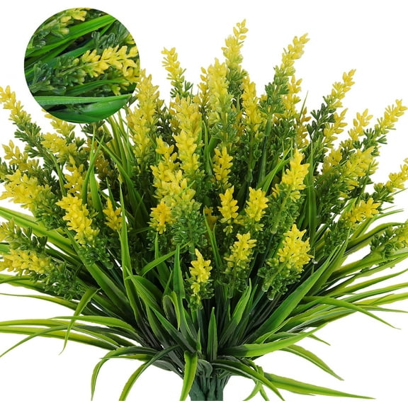 Faux Fall Flowers for Outside,Artificial Plants Outdoor, UV Resistant Faux Monkey Grass Greenery Stems Faux Plastic Flowers Shrubs for Home Weddings Garden Porch Front Patio Office Decor(Orange) A