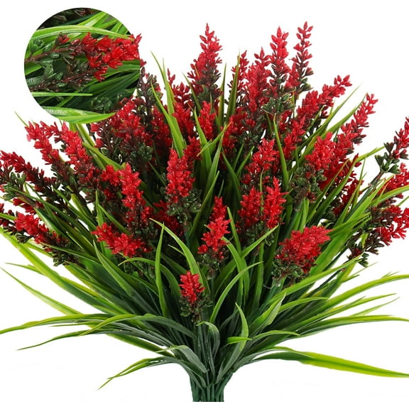 Faux Fall Flowers for Outside,Artificial Plants Outdoor, UV Resistant Faux Monkey Grass Greenery Stems Faux Plastic Flowers Shrubs for Home Weddings Garden Porch Front Patio Office Decor(Orange)